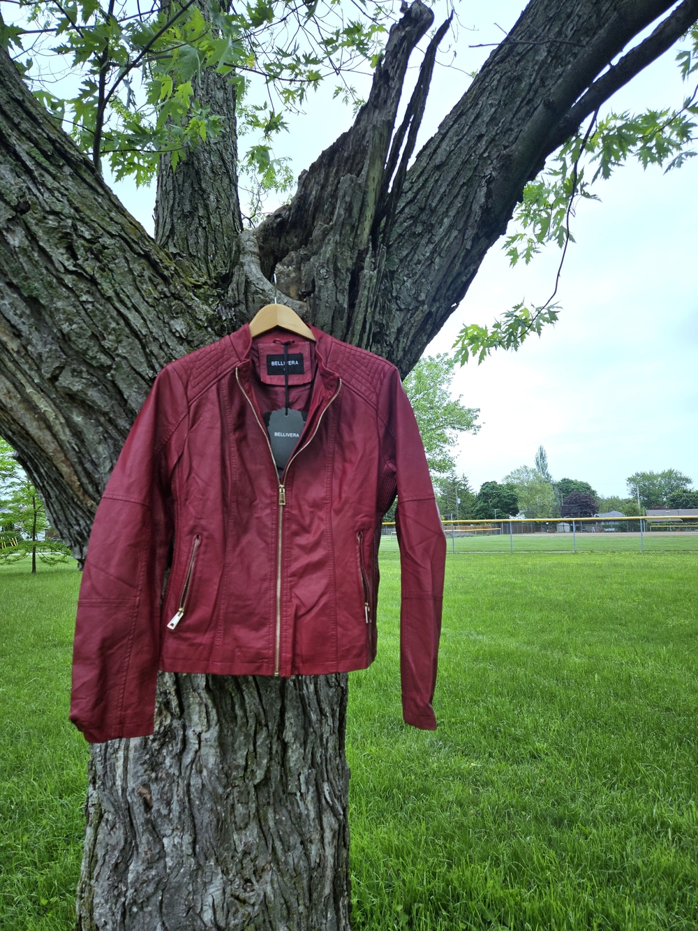 Bellivera Faux Leather Jacket Wine Red Medium/large